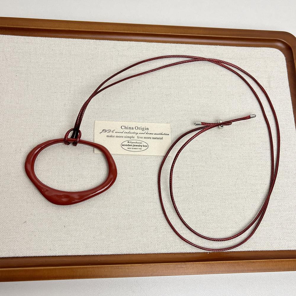 

Luxury Irregular Pendant Long Leather Rope Necklace Female Geometric Adjustable Versatile Sweater Chain