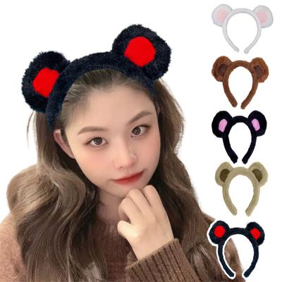 Mädchen Bär Ohren Dekor Stirnband Cartoon Plüsch Haar Hoop Make-Up Waschen Gesicht Halloween Cosplay Stirnband