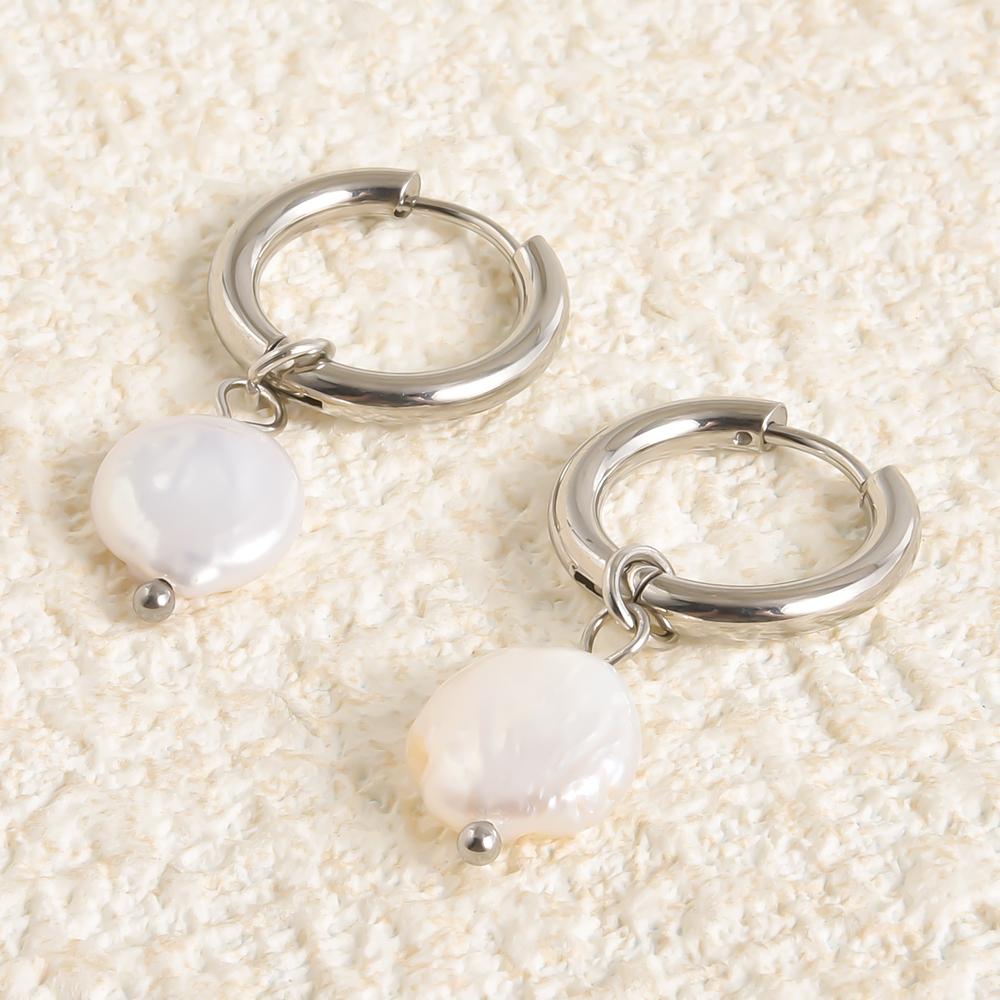 Real Natural Irregular Pearl Earring Stainless Steel Jewelry For Women Men Accessories Round Hoops Piercing Baroque Boucles Gift
