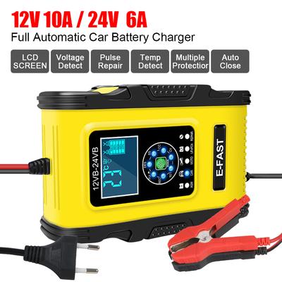 Digital Display Universal Pulse Repair For LiFePo4 Wet Dry Lead Acid AGM Gel Batteries 12V/10A 24V/6A Smart Car Battery Charger