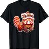 Chinesisches Neujahr Roter Panda Löwentanz Mondneujahr Kurzarm T-Shirt Kawaii Kleidung Grafik T-Shirts Unisex Damenbekleidung