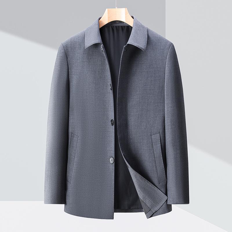 Men's Autumn Wool Button-up Jacket - Dad Style Lapel, Business Outerwear for Middle-aged & Elderly