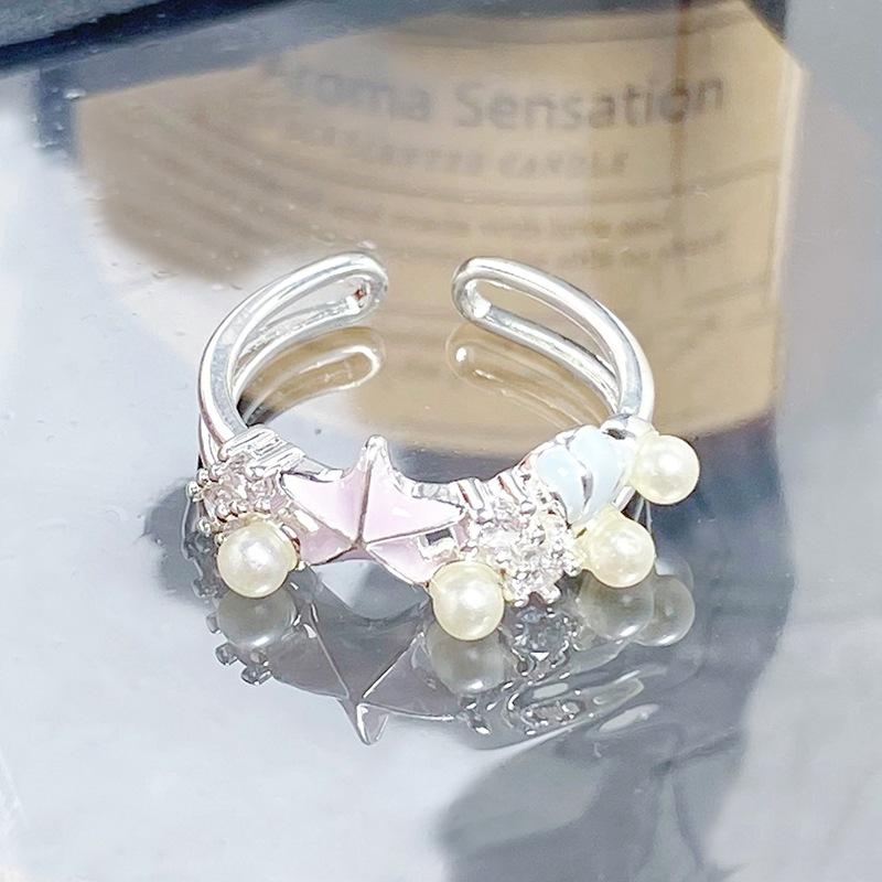 [Xinghai Secret Language] Starfish Enamel Dripping Oil Opening Ring Niche Light Luxury High-End Feeling Stacked With Zircon Ring Woman