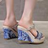 Fashion New Summer Fashion Wedge Heel Sandals Woman Bohemian Crystal Strap Platform Sandals for Women Thick Sole Non Slip Beach Slippers