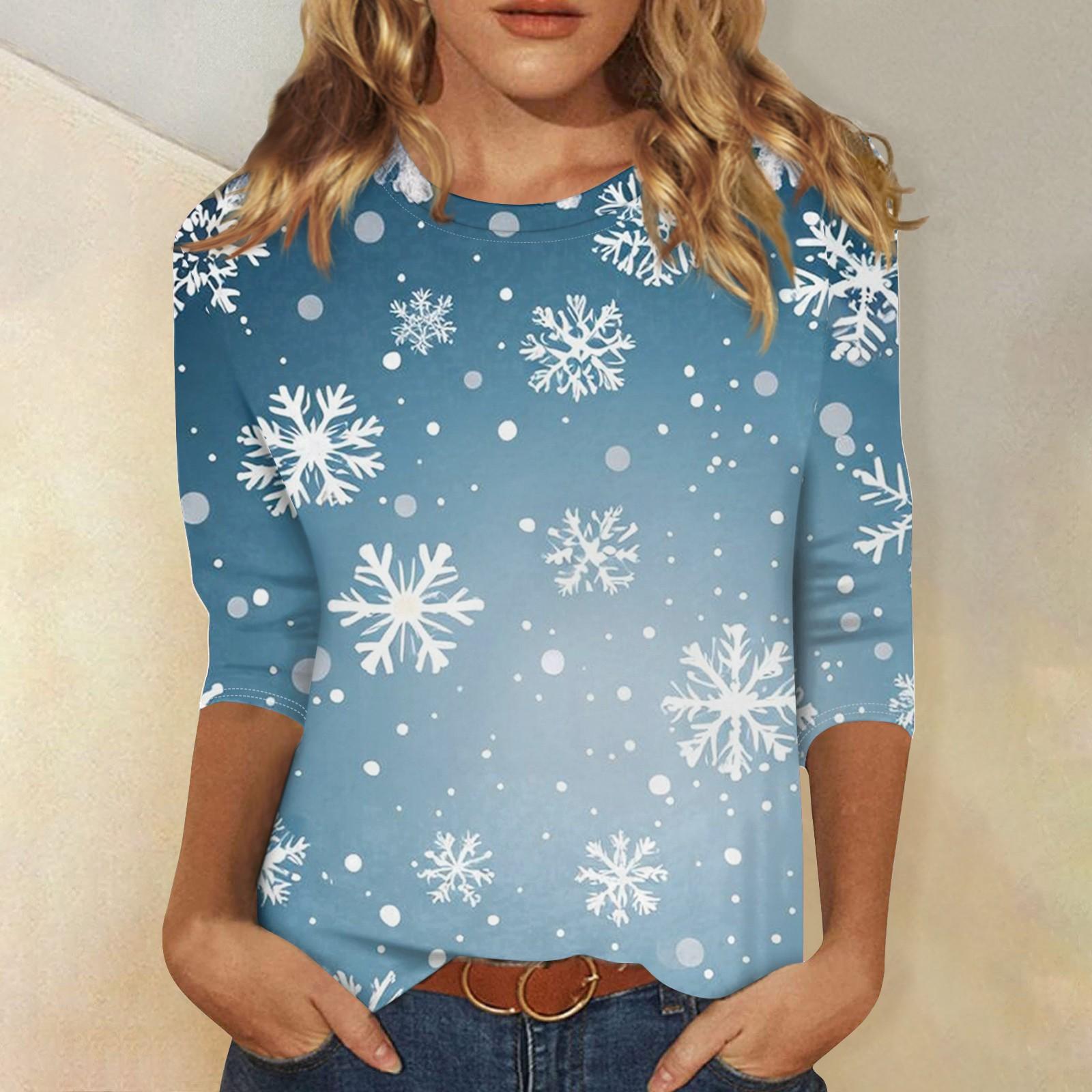 

Женская модная повседневная футболка с круглым вырезом и рождественским принтом, семь рукавов XL