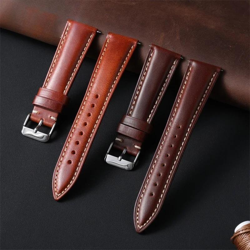 Vintage Retro Oil Wax Leather Watch Strap 18mm 19mm 20mm 21mm 22mm Men Women Fashion Watch Band Quick Release Wrist Strap