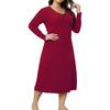 Women's casual long dress with long sleeves V-neck solid color wood earrings plus size dress