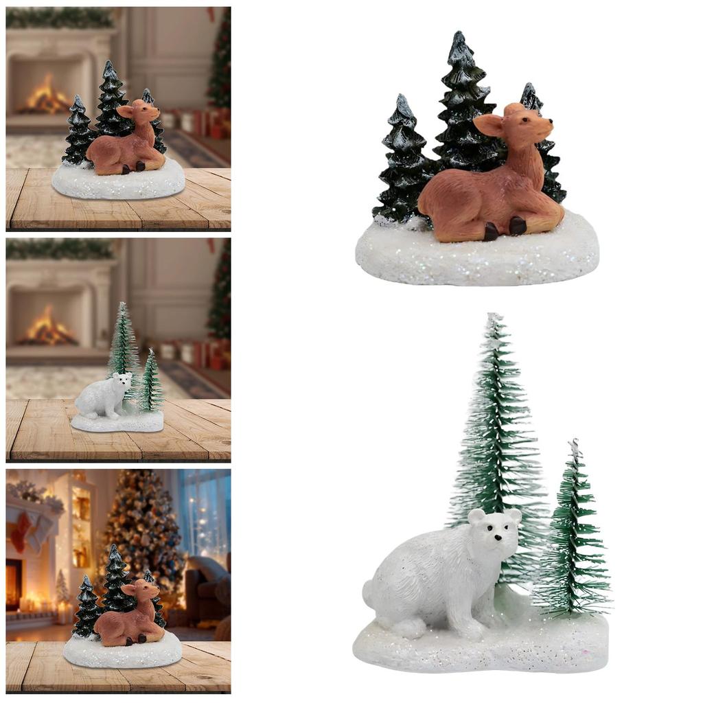 Xmas Deer Figurine Resin Craft Miniature Festive Ornaments for DIY Christmas Fairy Garden Decoration