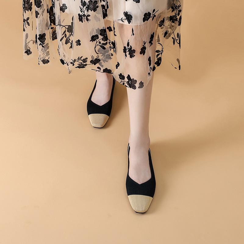 

Летние тканые туфли с квадратным носком, женские туфли большого размера, вязаные, дышащие, на плоской подошве, туфли-бини, мягкая подошва 34