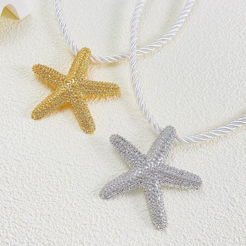 European & American Starfish Earring & Necklace Set: Fashionable Double-Layer Jewelry for Women - Perfect Summer Beach Accessory