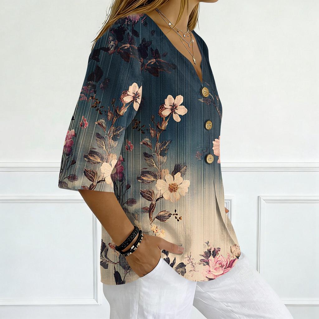 Damenhemden Elegante Freizeit-T-Shirts 3/4-Ärmel Tunika-Oberteile Basic-T-Shirts Pullover Arbeitsblusen