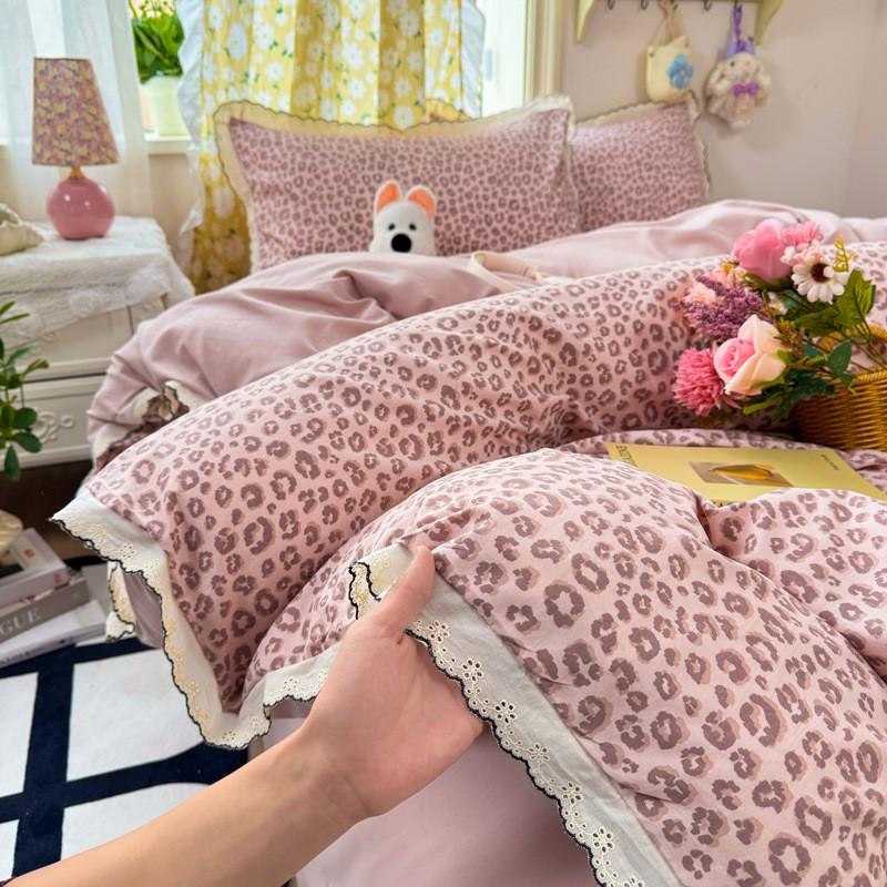 2026 Faux Cotton Washed Lace Bedding Set Floral Duvet Cover