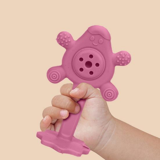 Baby Rattle Teething Toy Infants Food-Grade Silicone Rattle Easy-to-Grip Clean Develops Motor Skills Baby Sensory Development Toy