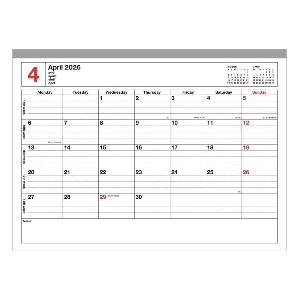 2026 April 2026 Monthly B6 Modified Notebook Calendar Marks Planner/Schedule Book, Start, Block, Size, S, Ivory, 26SDR-NB2-IV