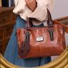 Autumn Winter New Women's Handbag Fashion Contrasting Color PU Leather Messenger Bag Retro European American Style Horizontal Square Ladies Boston Bag