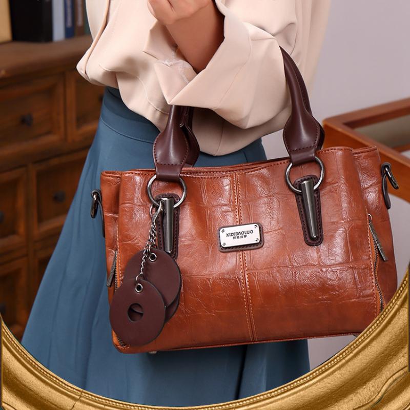 Autumn Winter New Women's Handbag Fashion Contrasting Color PU Leather Messenger Bag Retro European American Style Horizontal Square Ladies Boston Bag