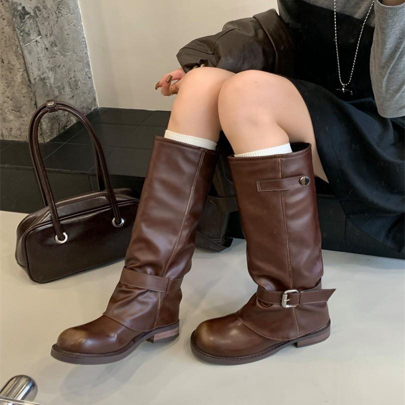 Square head polished high boots light luxury niche retro 2025 autumn and winter new thick heel short boots niche women's boots