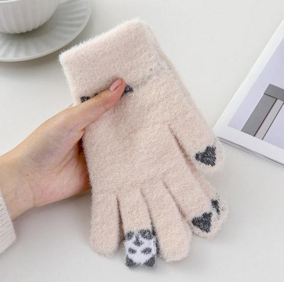 Women's Winter Touchscreen Wool Gloves - Thick Velvet, Warm & Cute Cycling Five-Finger Cold-Proof Design