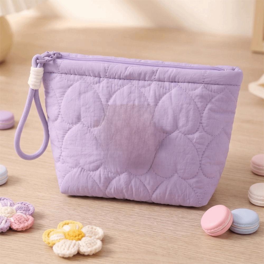 Quilted Travel Makeup Organizer Solid Color Women Wash Pack Cute Handheld Cosmetic Case  Storage
