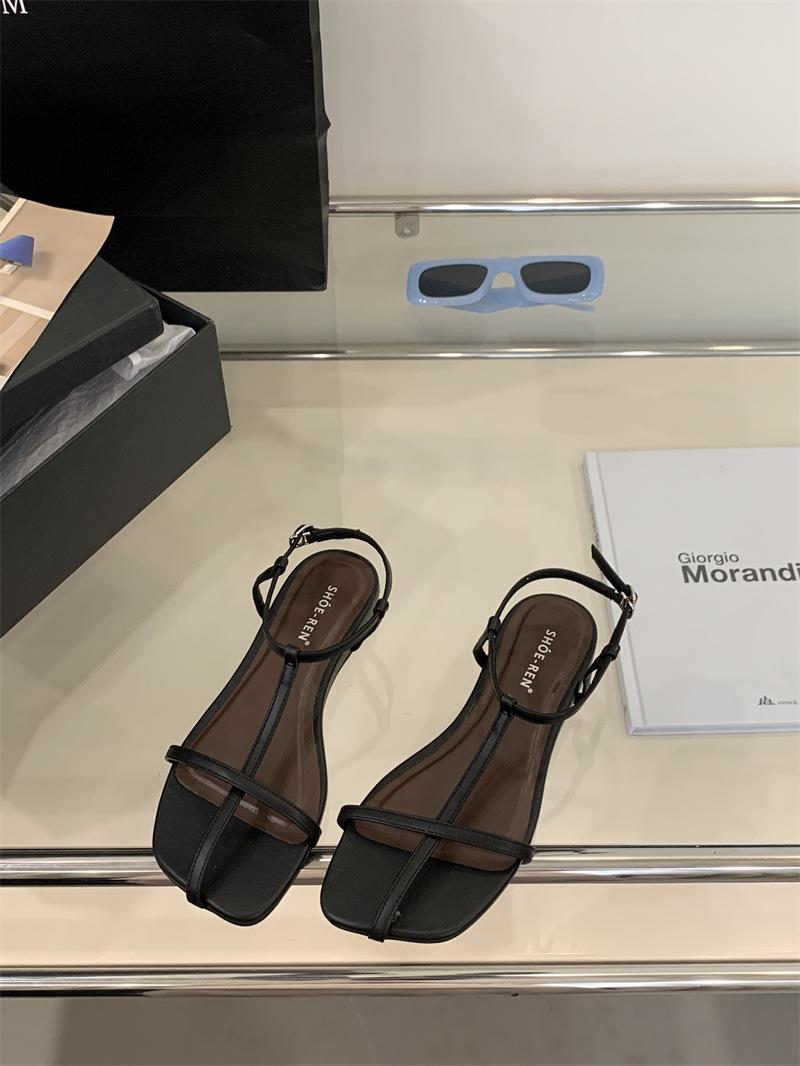 

Flat bottom thin strap toe with sandals women s 2025 spring and summer new outer wear single shoes women s beach Roman sandals 35 чёрный