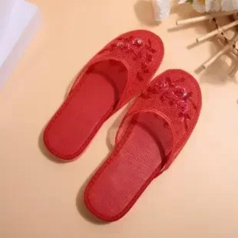 Chaussures pour femmes à bout fermé, pantoufles pour femmes, maille respirante, maille quotidienne, sandales plates à fleurs pour femmes avec sandales d'extérieur pour femmes