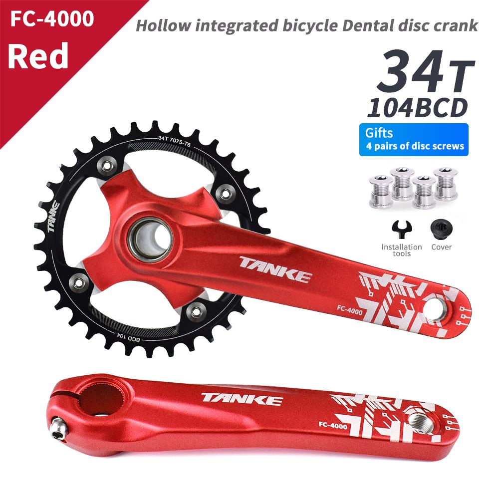 TANKE Crankset 170MM Bicycle Chainring Hollow Integrated Crankset 104 BCD Narrow Wide Bike MTB Crown  Square Hole Sprocket Crank
