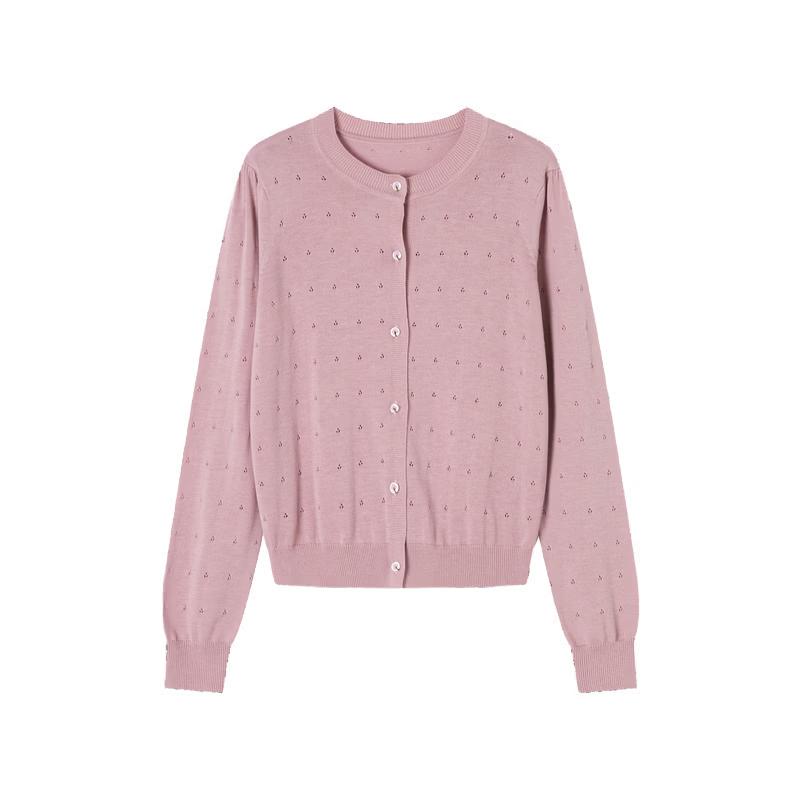 Women's Pink Hollow Knit Cardigan