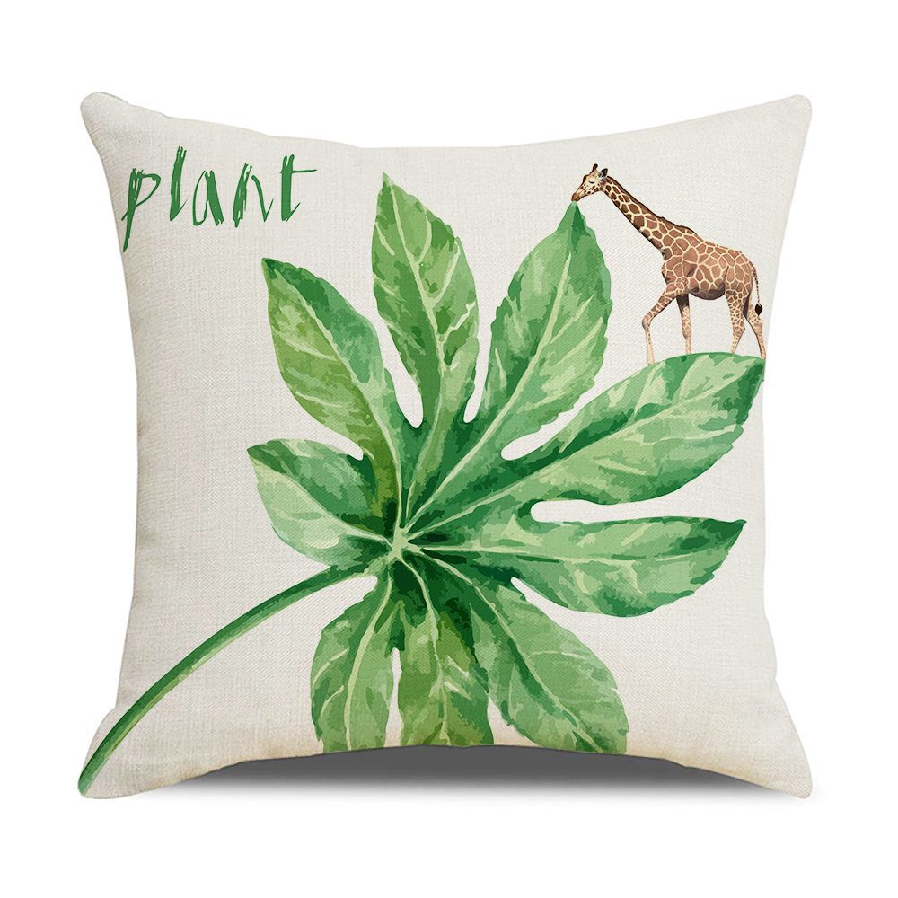 Ins Style Nordic Simple Geometric Abstract Small Fresh Green Plant Elk Linen Print Square Pillowcase