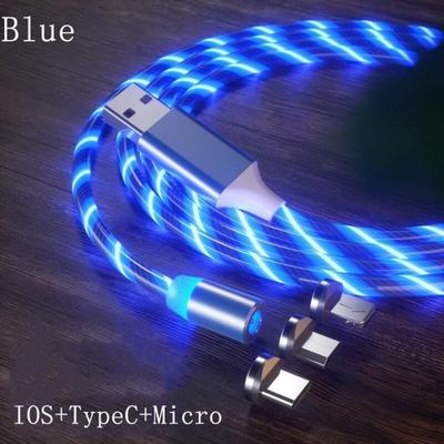 1M Magnetic Charger Flowing Cable LED Light Micro USB Type C Charging Cable for iPhone Samsun IOS Type-c Micro