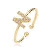Gold Plated Brass 26 Letter CZ Initial Ring Adjustable Open Band Women Couple Jewelry Gift
