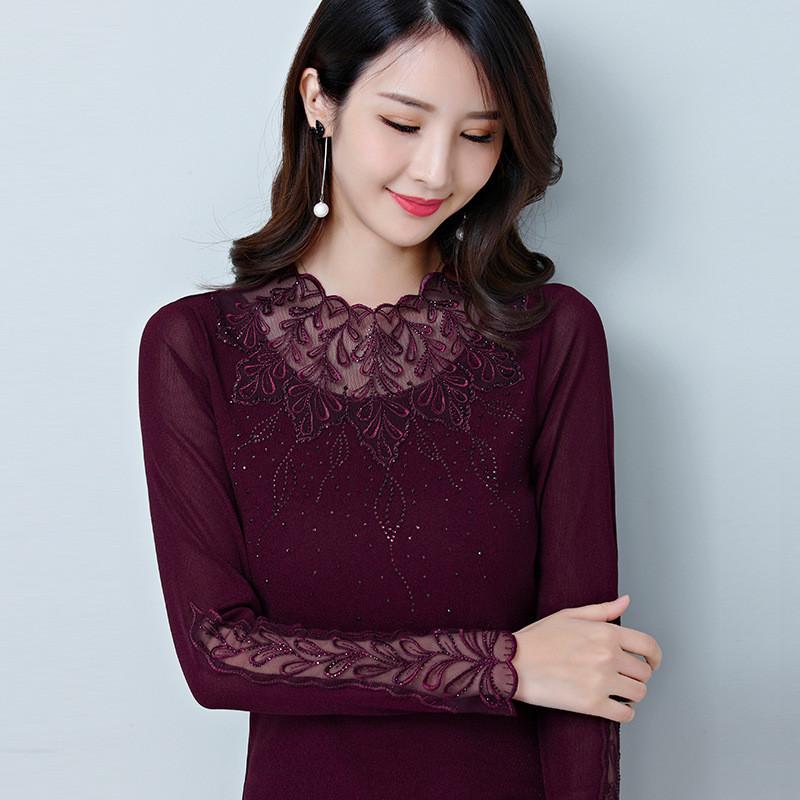 Urban Style T Shirt With Mesh Fabric And Rhinestone Details For Middleaged Women