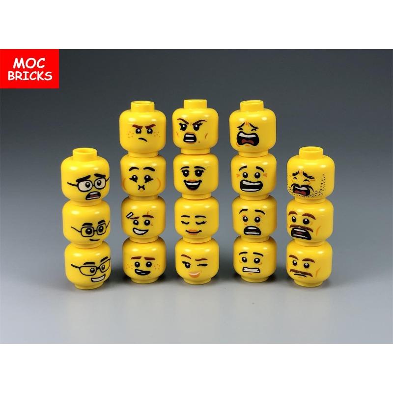 Pack MOC Bricks Figure Face Boy and Girl Head Expression DIY Educational Building Blocks Toys For Children Gifts