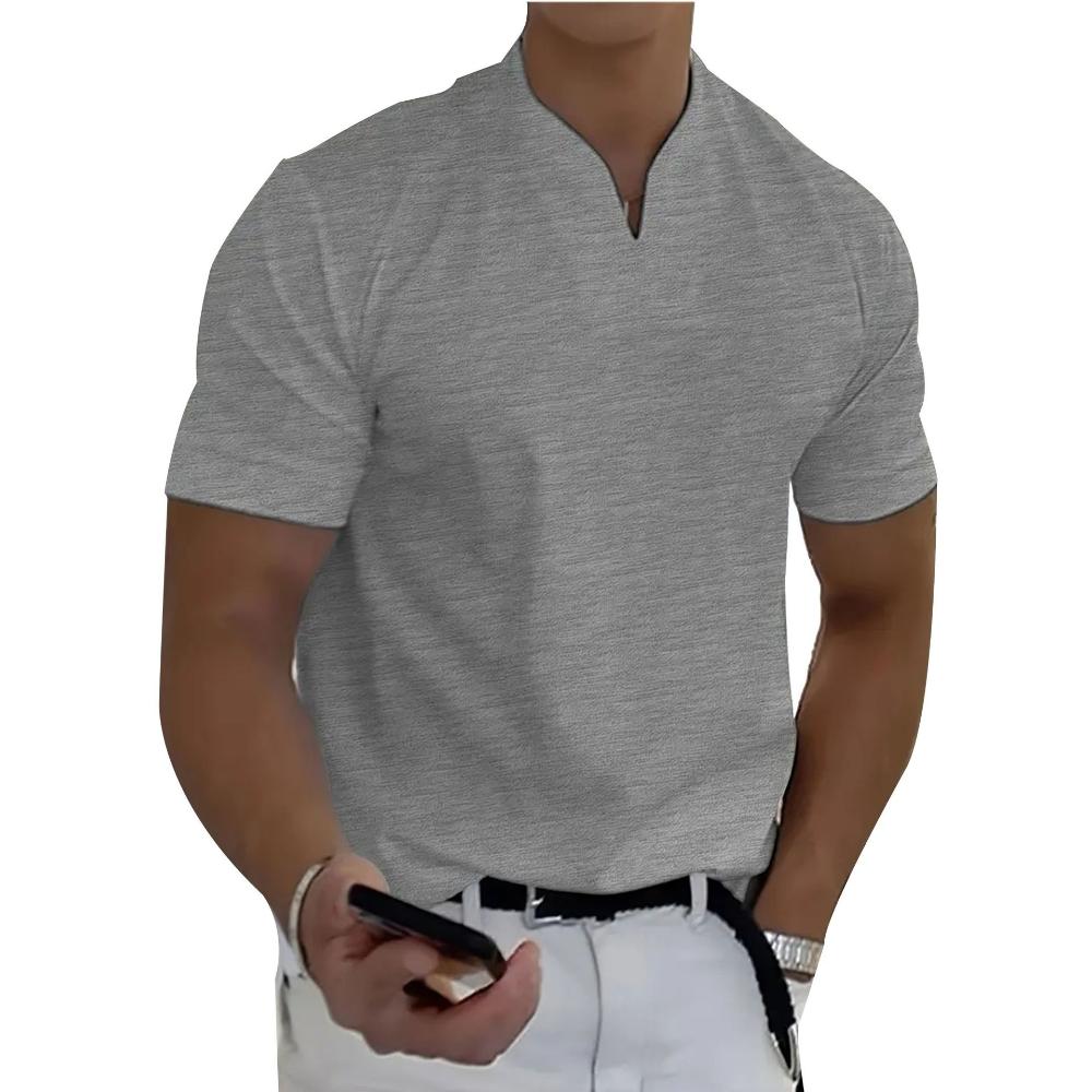 Summer New Muscle Men's Fitness T-shirt Elastic Cotton Short Sleeve Summer V-neck