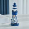 Wooden Lighthouse Figurine, Handmade Nautical Lighthouse Beach Decoration, White Blue Coastal Tabletop Decor for Home, Living Room