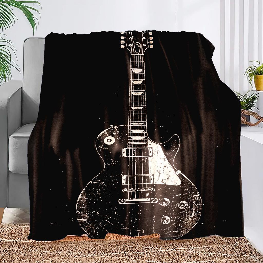 Modern Guitar Pattern Flannel printed blanket suitable for all seasons suitable for living room office sofa and travel 180x250CM
