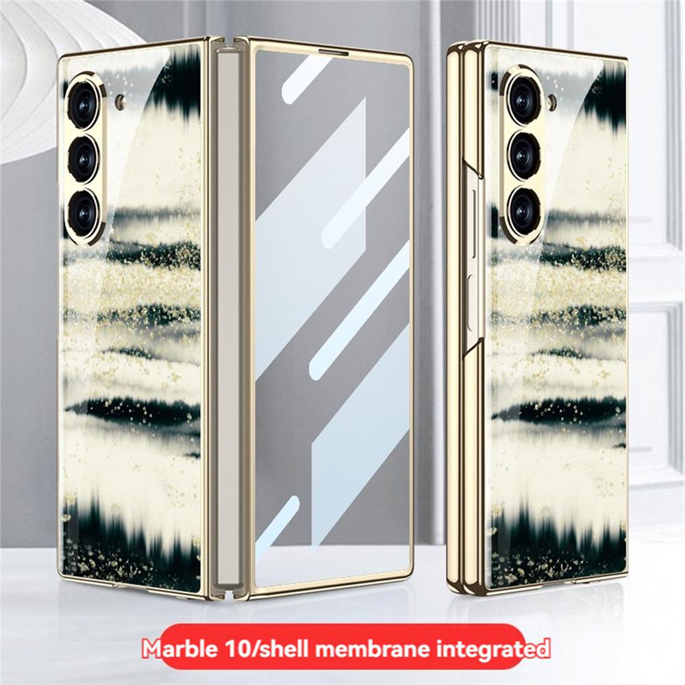 Husă Protectoare Pliabilă cu Model de Marmură, Rezistentă la Praf, Capac Spate + Protector de Ecran pentru Accesorii Samsung Galaxy Z Fold 6