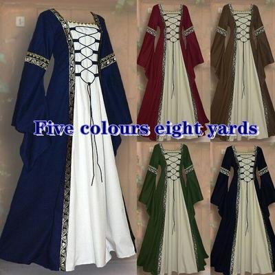 Female Fashion Retro Celtic Long-sleeved Medieval Dress Floor Length Renaissance Gothic Cosplay Halloween Costumes