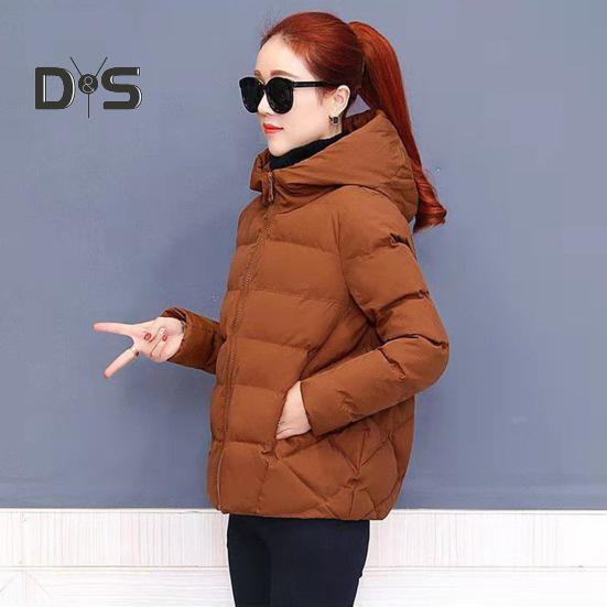 Women Winter Hooded Jacket Solid Color Long Sleeve Loose Thick Warm Down Cotton Short Coat for Cold Weather All Match Streetwear Outwear