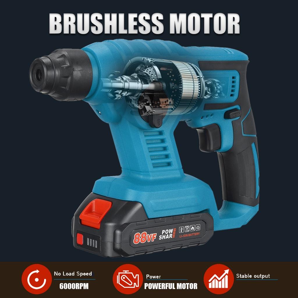 6200RMPM 88VF Electric Rotary Hammer Rechargeable Cordless Multifunction Hammer Impact Drill for 18V Battery