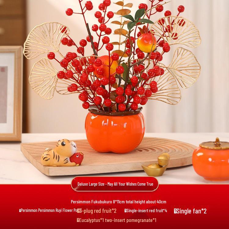 Housewarming Persimmon Ornament Set: Good Fortune Figurines for New Home Gifts and Moving-in Celebrations
