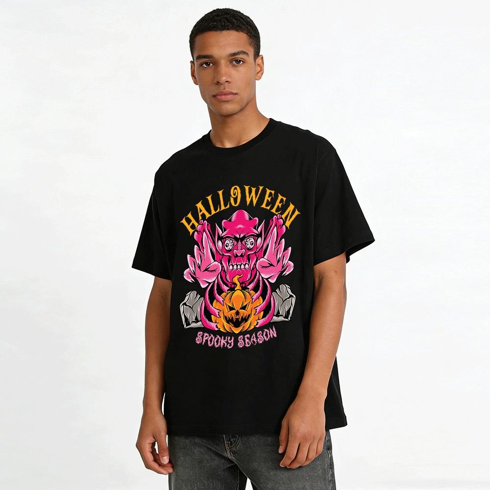Halloween Spooky Season Goblin Pumpkin Graphic Print Tee Pure cotton T-shirt