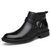 Winter Buckle Design Top Layer Leather Chelsea Boots Men Business Martin Style Large Sizes Available