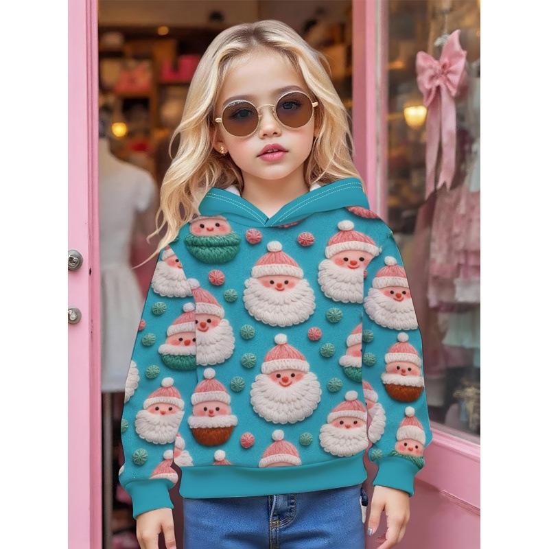 Autumn and Winter Children's Christmas 3D Printed Hooded Comfortable and Versatile Breathable Hoodies & Sweatshirts (Girls)
