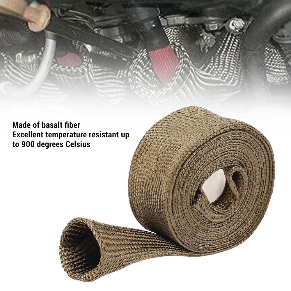 Durable Basalt Fiber Heat Shield Sleeve Fireproof Heat Proof Fuel Line Heat Shield Adjustable Exhaust Pipe Wrap Auto Wire Loom