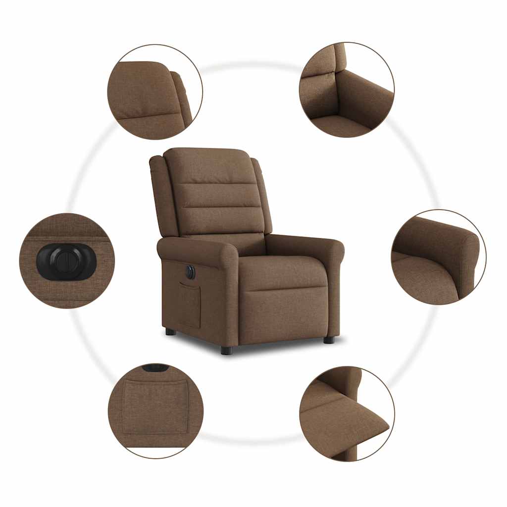 Electric Recliner Chair Brown Fabric