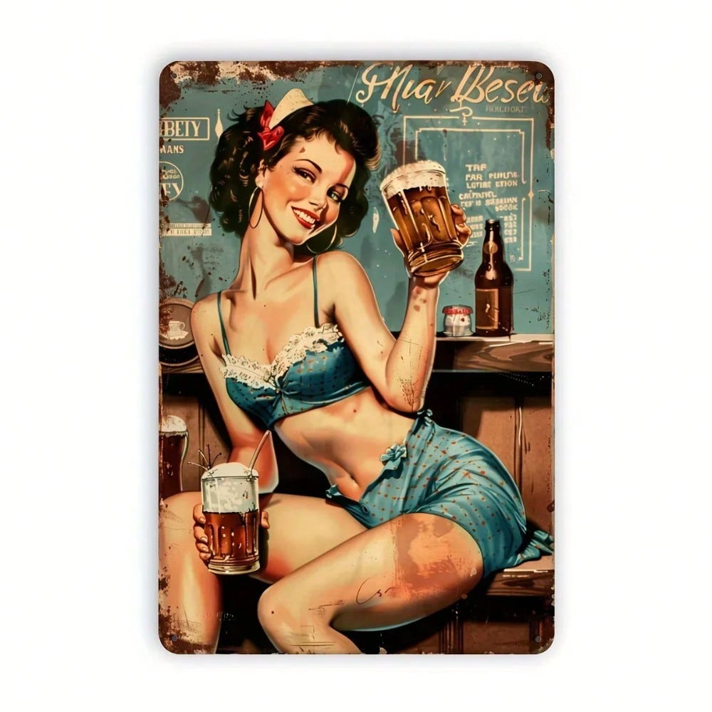 

Vintage 1PC Pin Up Metal Tin Sign Retro Iron Wall Art Home Decor 20X30CM різнокольоровий