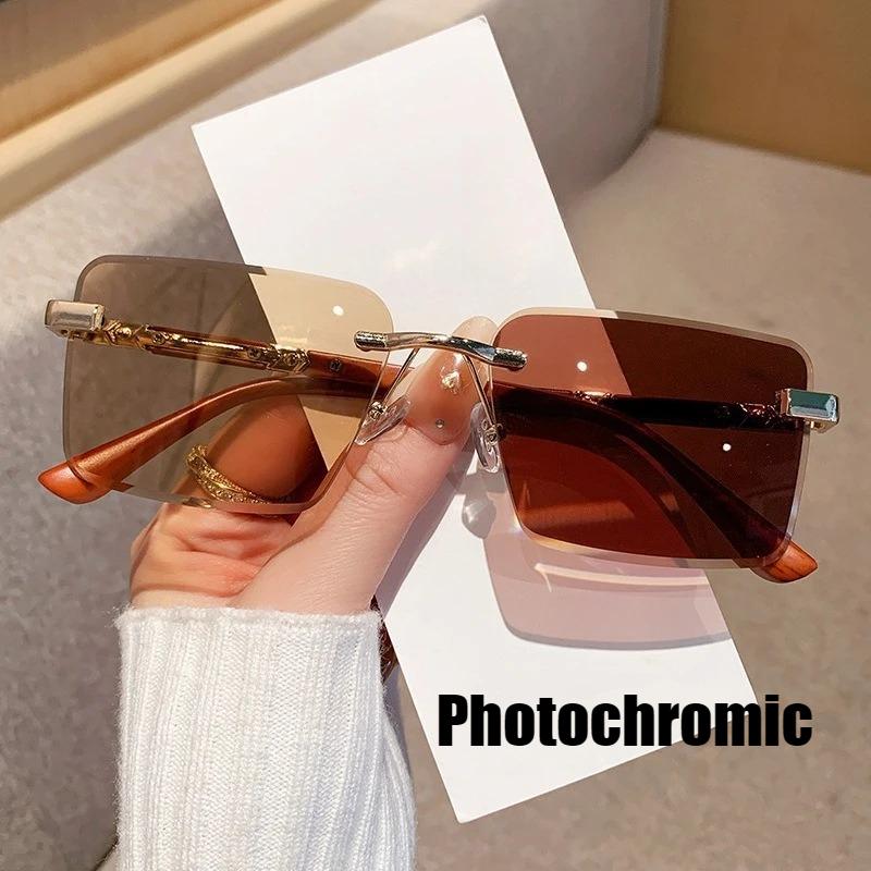 

Unisex Square Frameless Photochromic Sunglasses New Style Outdoor Driving Vacation UV Protection Sunglasses for Men and Women