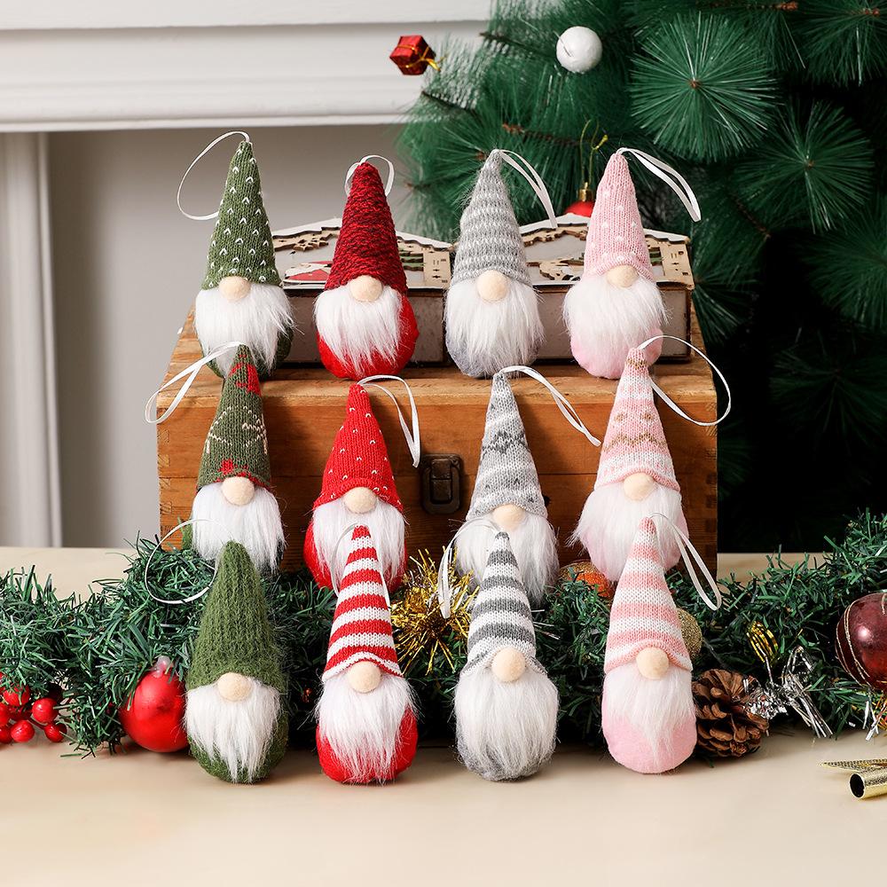 3Pcs Set Christmas Tree Hanging Gnomes Ornaments Swedish Handmade Plush Gnomes Santa Elf Hanging Home Decorations Holiday Deco