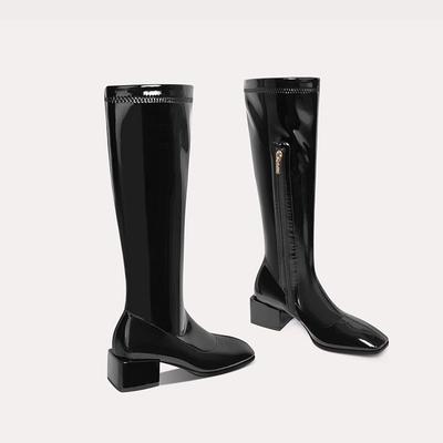 Fashion Patent Leather Women Knight Knee-High Boots Fashion Thick Heel Shoes Female Long Booties Autumn Winter Women's Shoes
