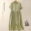 Summer New Cotton and Linen Short-sleeved Dress Lapel Shirt Skirt Loose Pendulum Medium and Long Dress